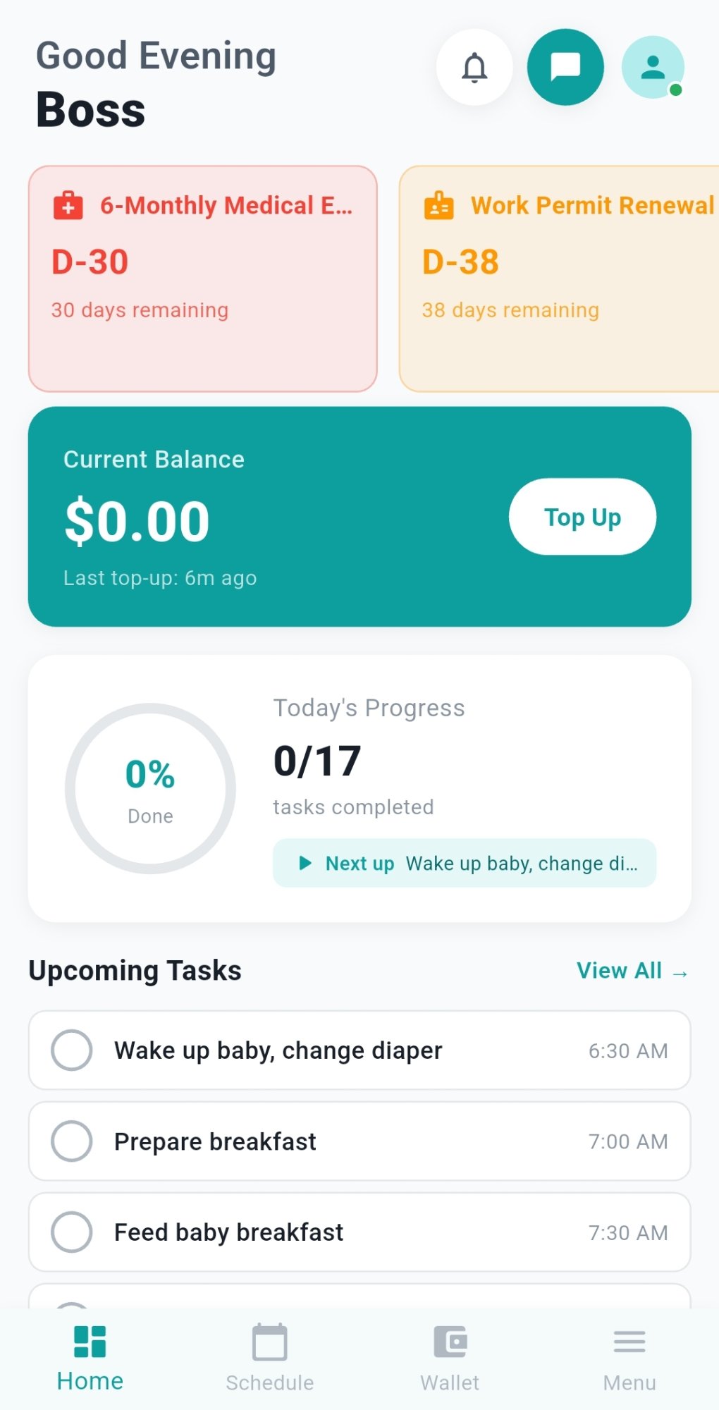 HelperMate Home Screen